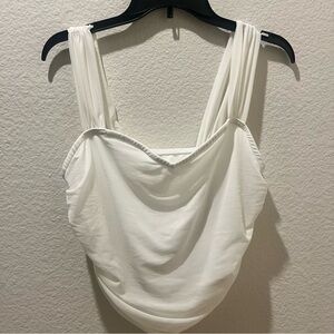 White Draped Cowl Neck Crop Top Curve Plus Y2K Baddie Going Out Top